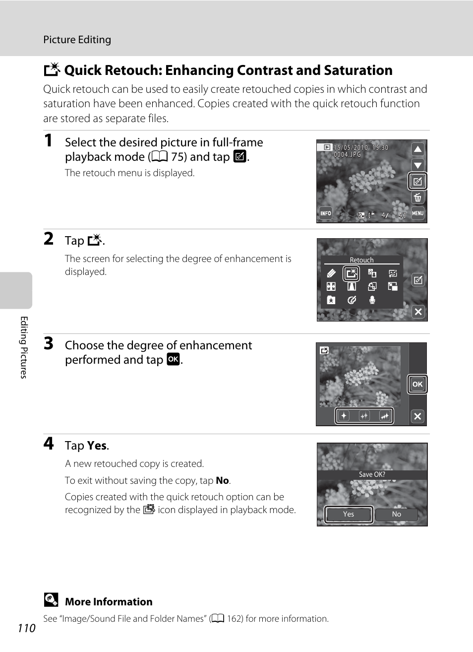 Quick retouch: enhancing contrast and saturation, K quick retouch: enhancing contrast and saturation, A 110) | Nortel Networks S4000 User Manual | Page 122 / 196