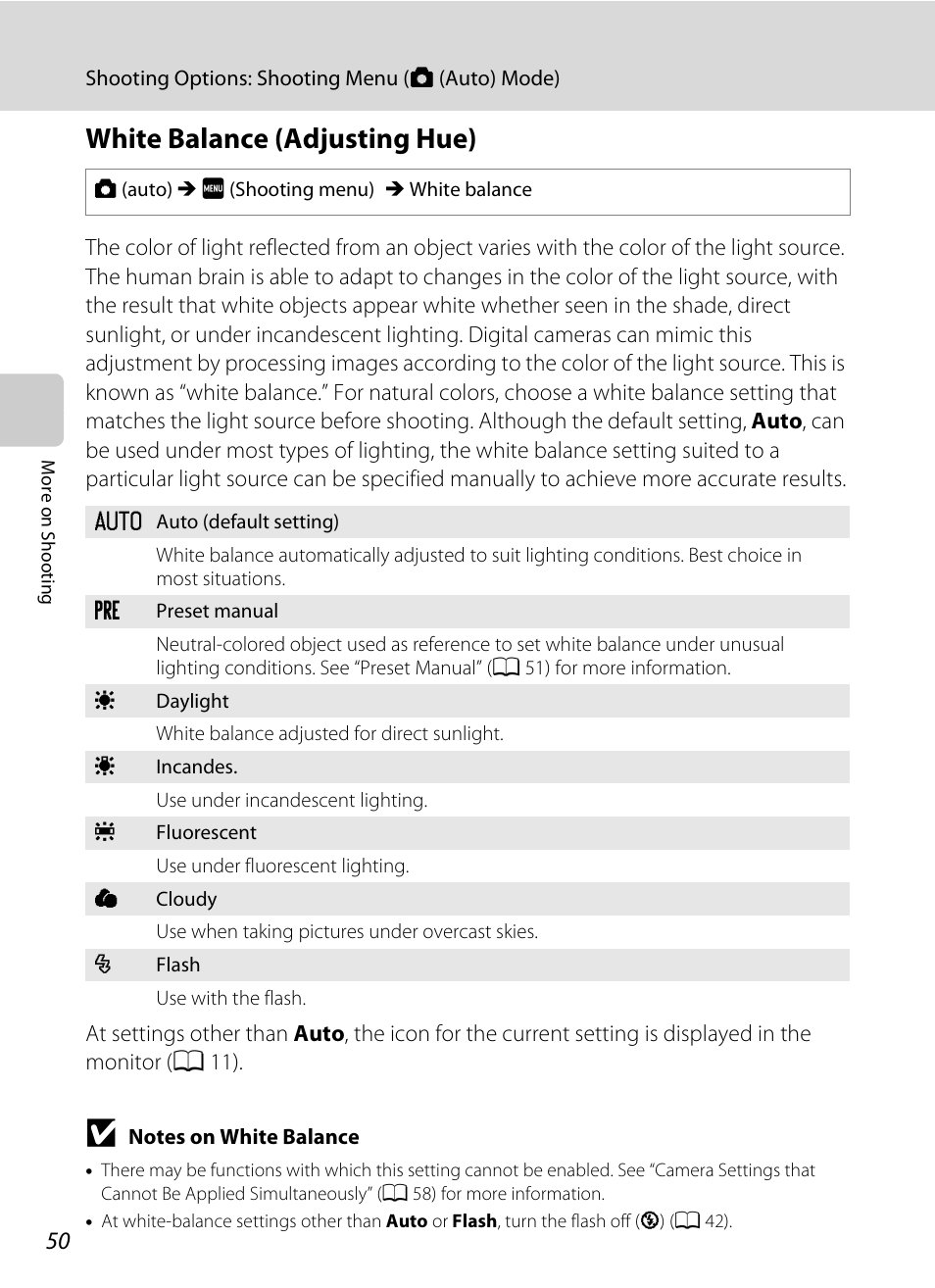 White balance (adjusting hue), A 50 | Nortel Networks S4000 User Manual | Page 62 / 196