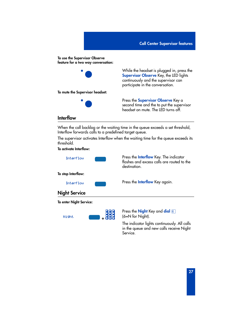 Interflow, Night service, Interflow night service | Nortel Networks M3905 User Manual | Page 35 / 92