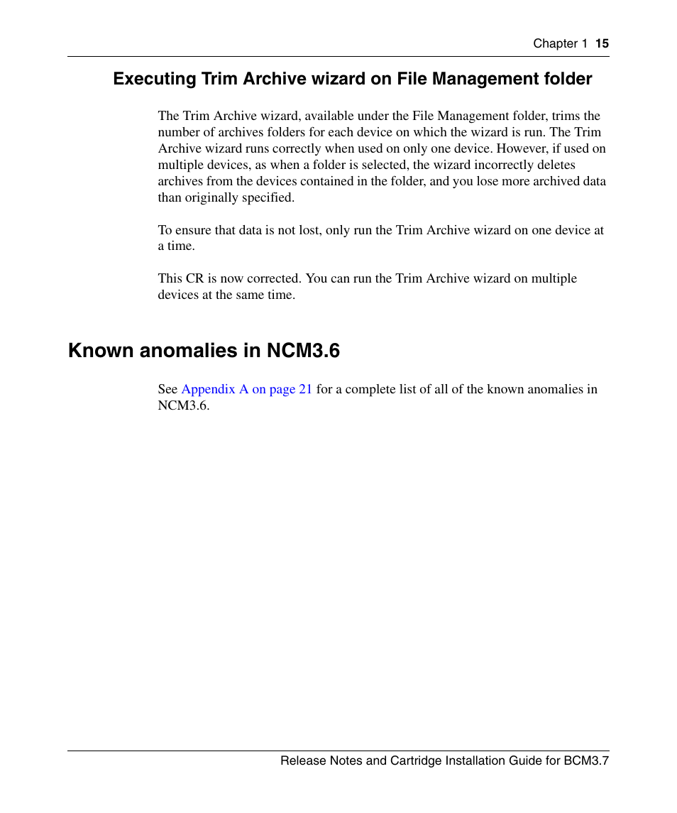 Known anomalies in ncm3.6 | Nortel Networks Cartridge User Manual | Page 15 / 36