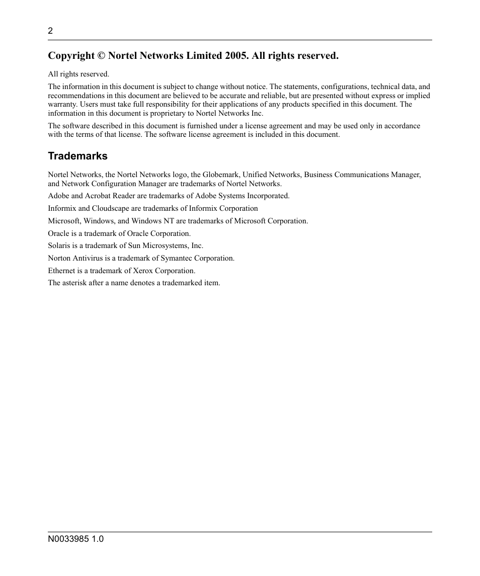 Trademarks | Nortel Networks Cartridge User Manual | Page 2 / 36