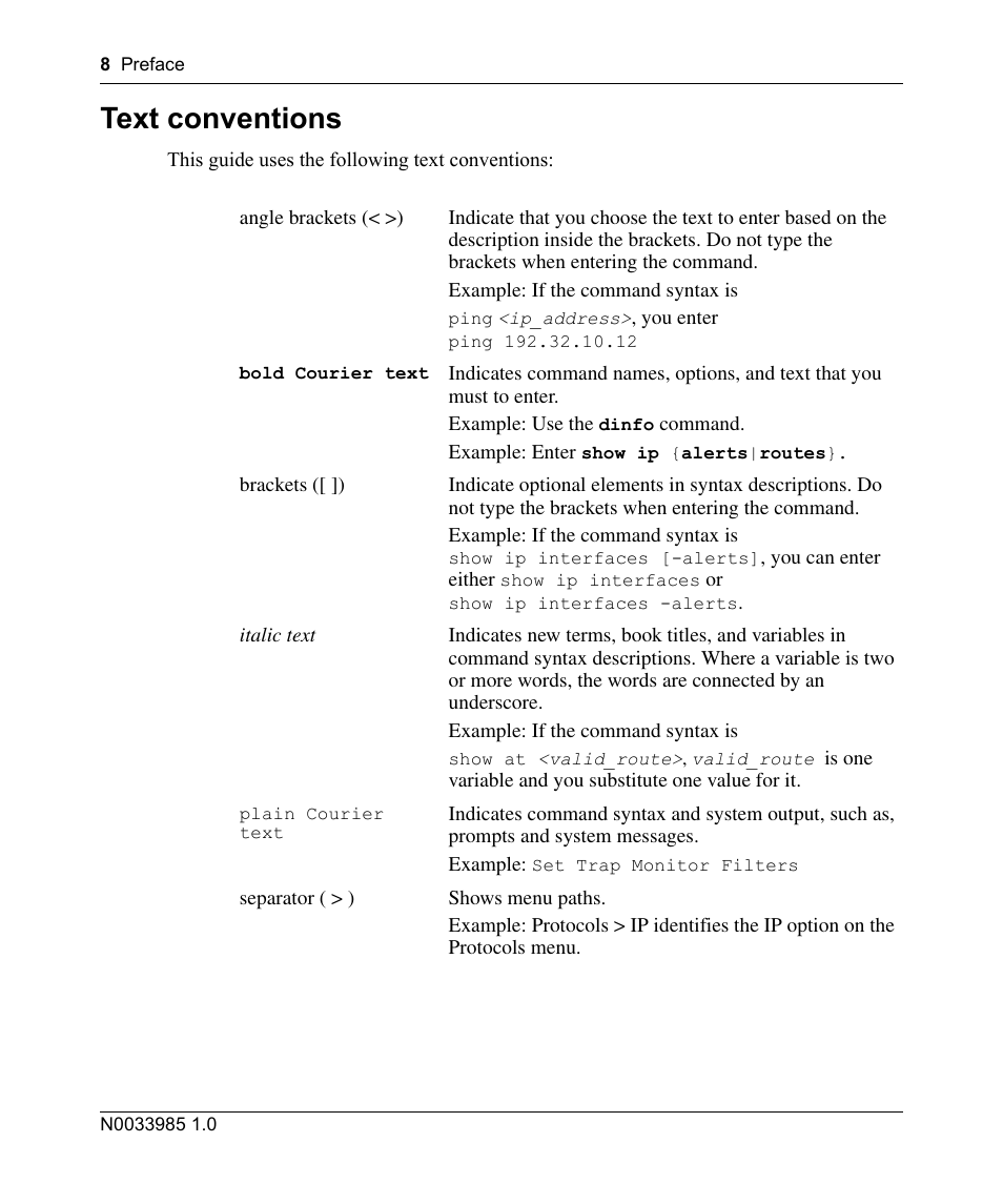 Text conventions | Nortel Networks Cartridge User Manual | Page 8 / 36