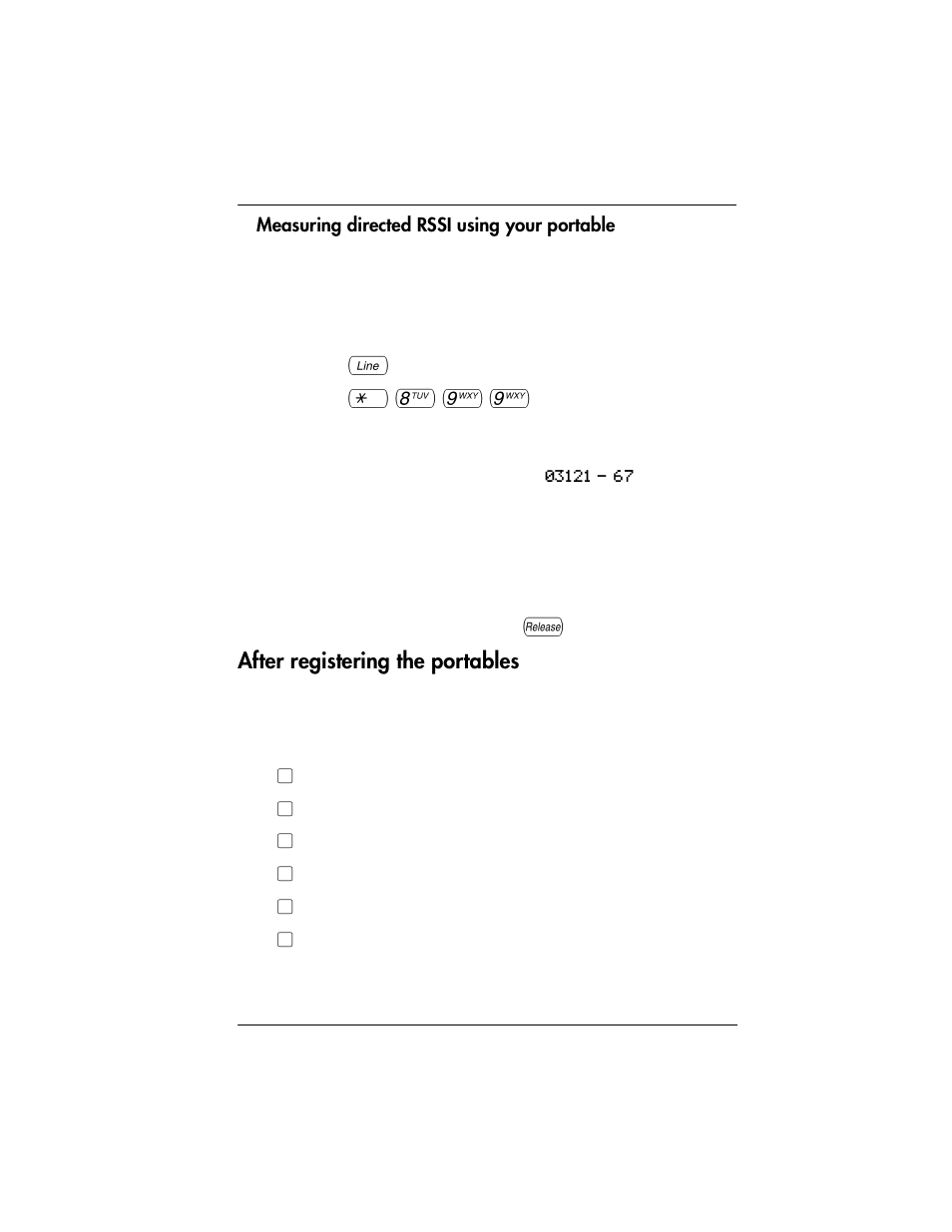 Measuring directed rssi using your portable, After registering the portables | Nortel Networks 03050 User Manual | Page 21 / 22