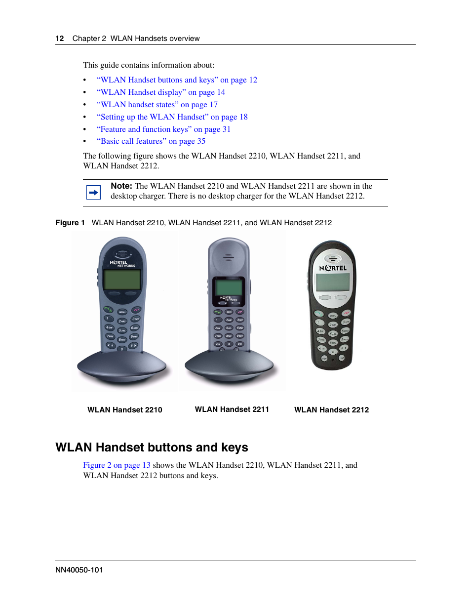 Wlan handset buttons and keys | Nortel WLAN IP 2210 User Manual | Page 12 / 61