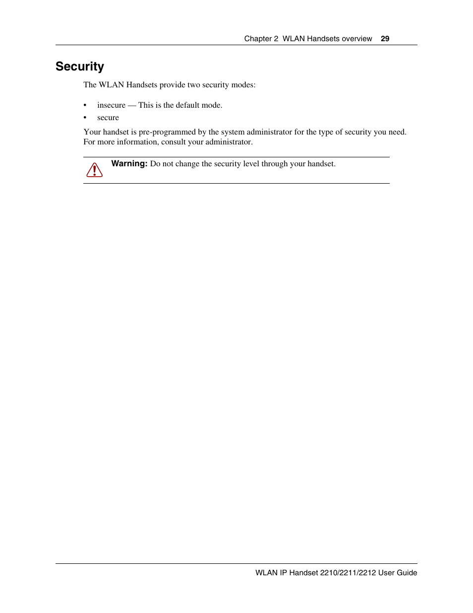 Security | Nortel WLAN IP 2210 User Manual | Page 29 / 61