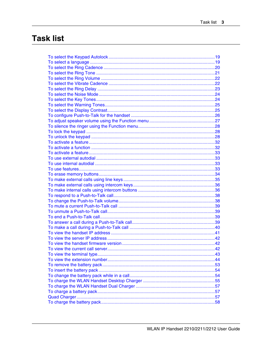 Task list | Nortel WLAN IP 2210 User Manual | Page 3 / 61