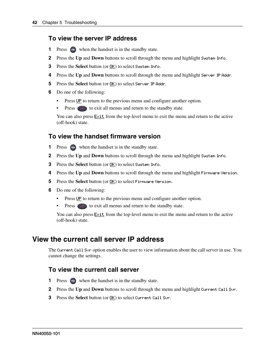 View the current call server ip address | Nortel WLAN IP 2210 User Manual | Page 42 / 61