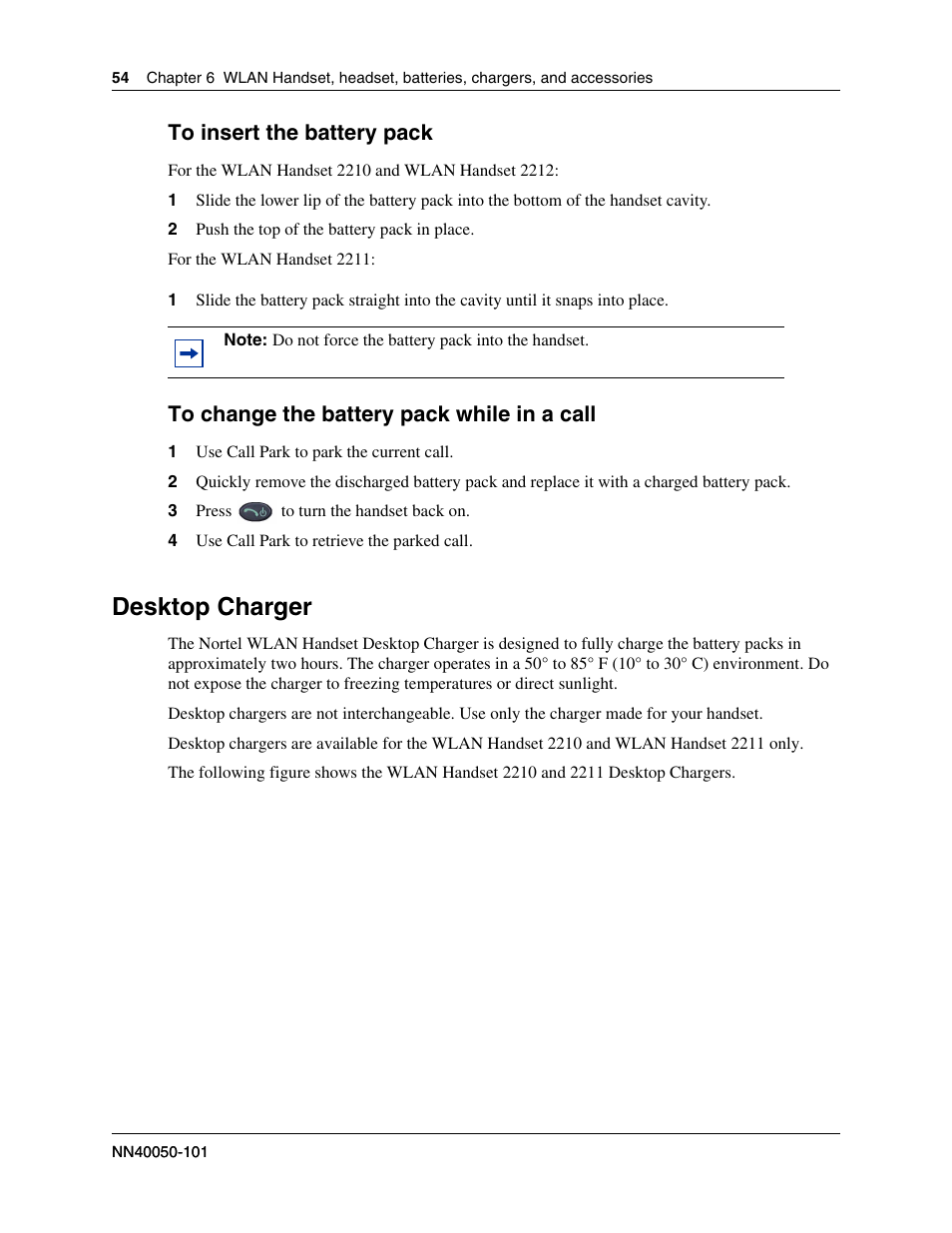 Desktop charger | Nortel WLAN IP 2210 User Manual | Page 54 / 61