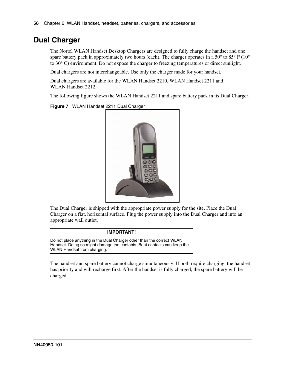 Dual charger | Nortel WLAN IP 2210 User Manual | Page 56 / 61