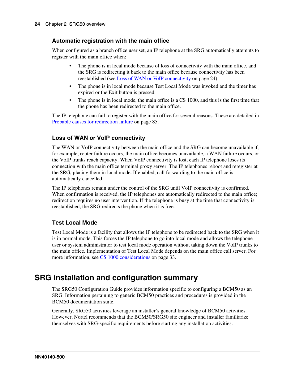 Srg installation and configuration summary | Nortel Networks SRG50 User Manual | Page 24 / 102