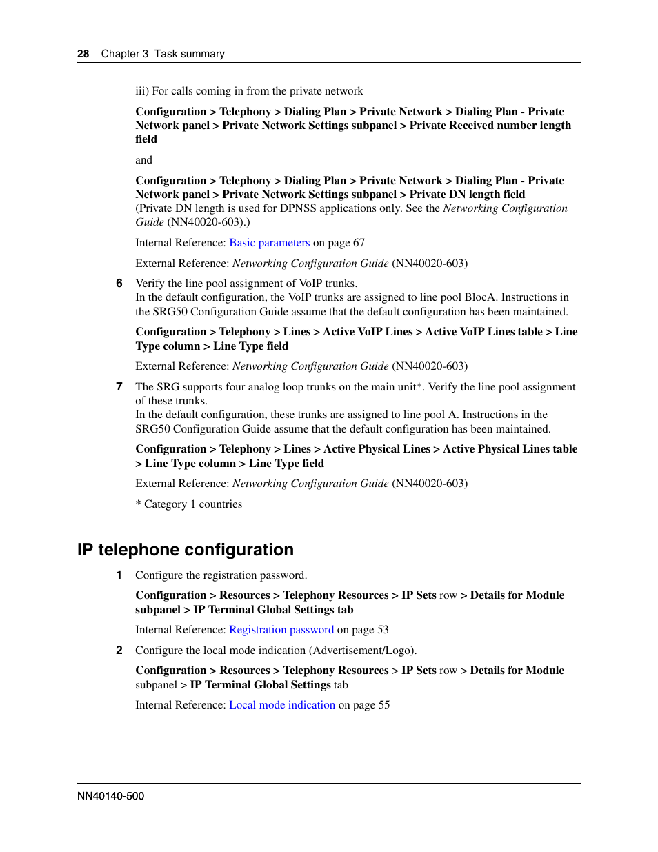 Ip telephone configuration | Nortel Networks SRG50 User Manual | Page 28 / 102