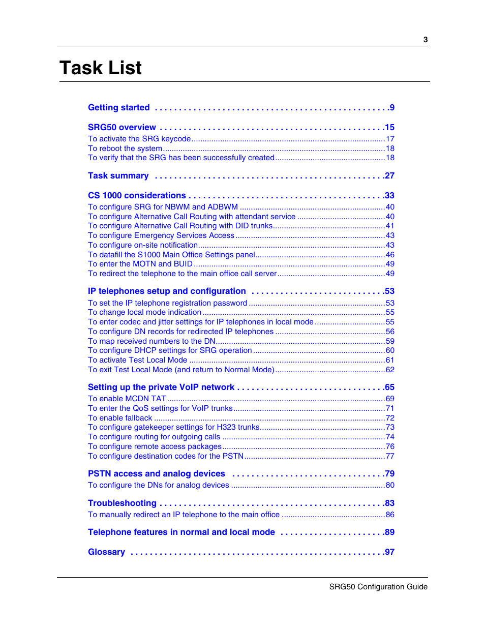 Task list | Nortel Networks SRG50 User Manual | Page 3 / 102