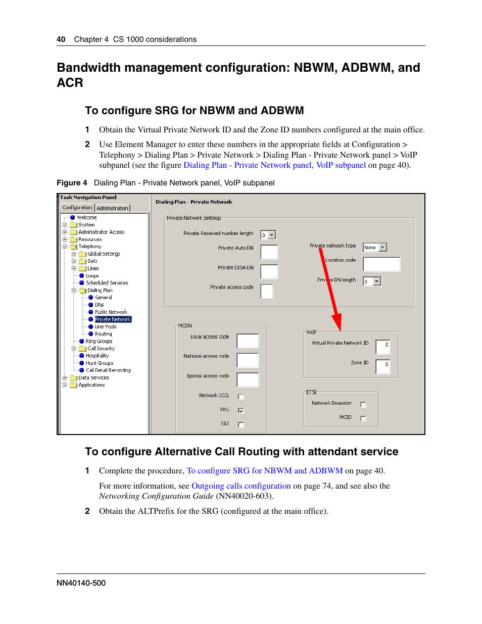 Internal reference, Bandwidth, Management configuration: nbwm, adbwm, and acr | Did trunks (see, Bandwidth management configuration: nbwm, adbwm, And acr | Nortel Networks SRG50 User Manual | Page 40 / 102