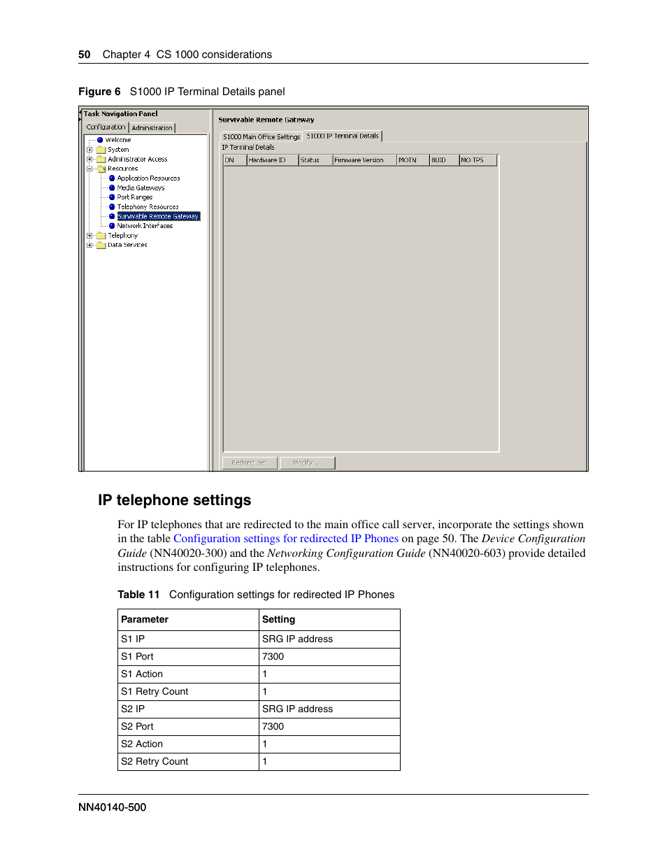 Ip telephone settings, Gure, S1000 ip terminal details panel | Nortel Networks SRG50 User Manual | Page 50 / 102