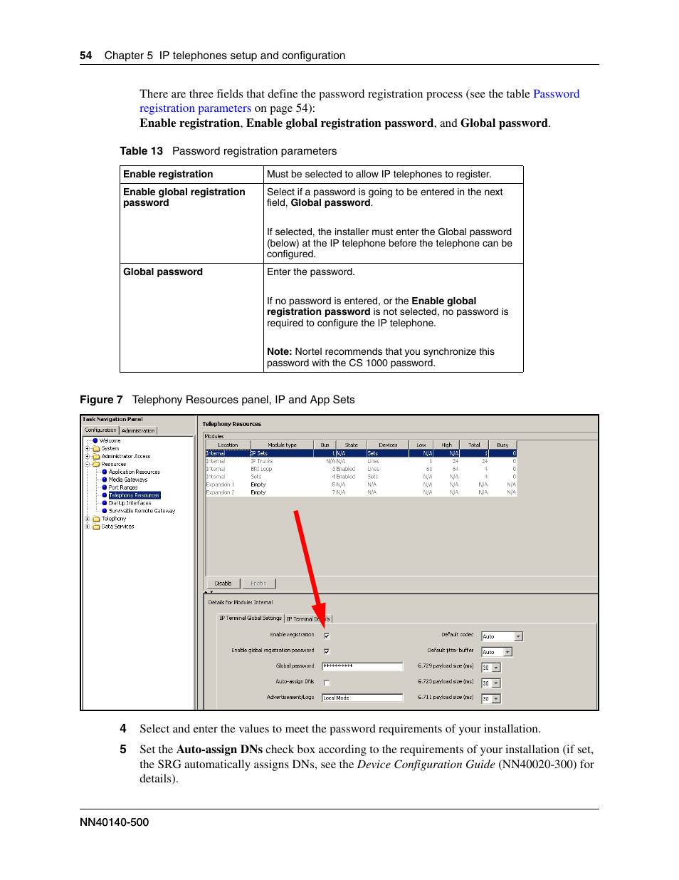Telephony resources panel, ip and app sets | Nortel Networks SRG50 User Manual | Page 54 / 102