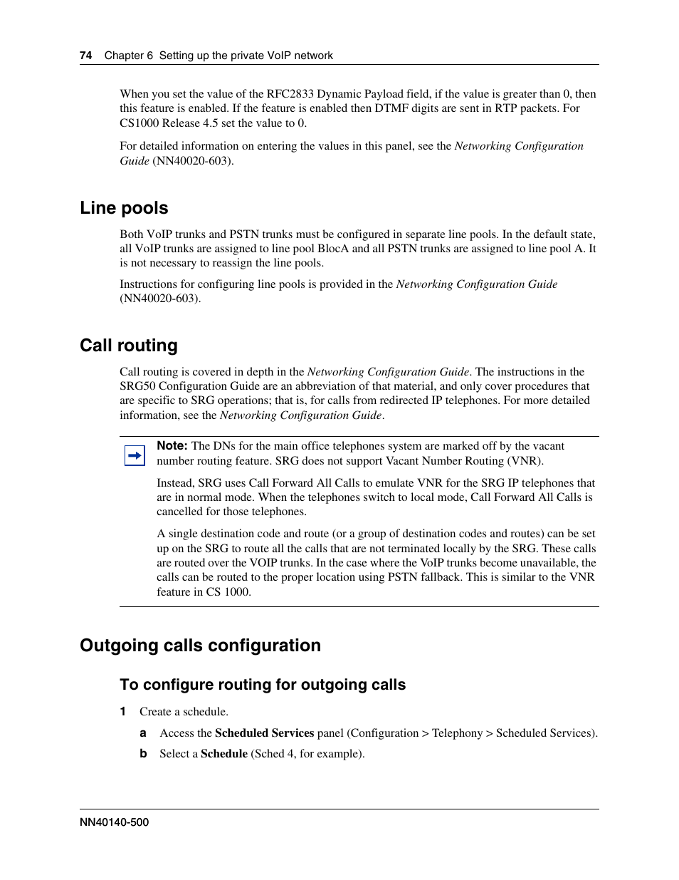 Line pools, Call routing, Outgoing calls configuration | To configure routing for outgoing calls, Internal reference, Information, see, Outgoing, Outgoing calls, Configuration | Nortel Networks SRG50 User Manual | Page 74 / 102