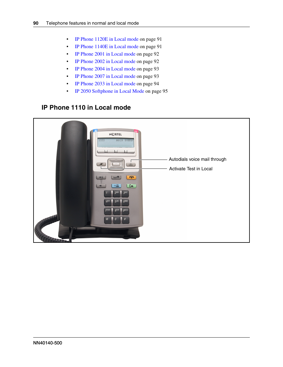 Ip phone 1110 in local mode | Nortel Networks SRG50 User Manual | Page 90 / 102