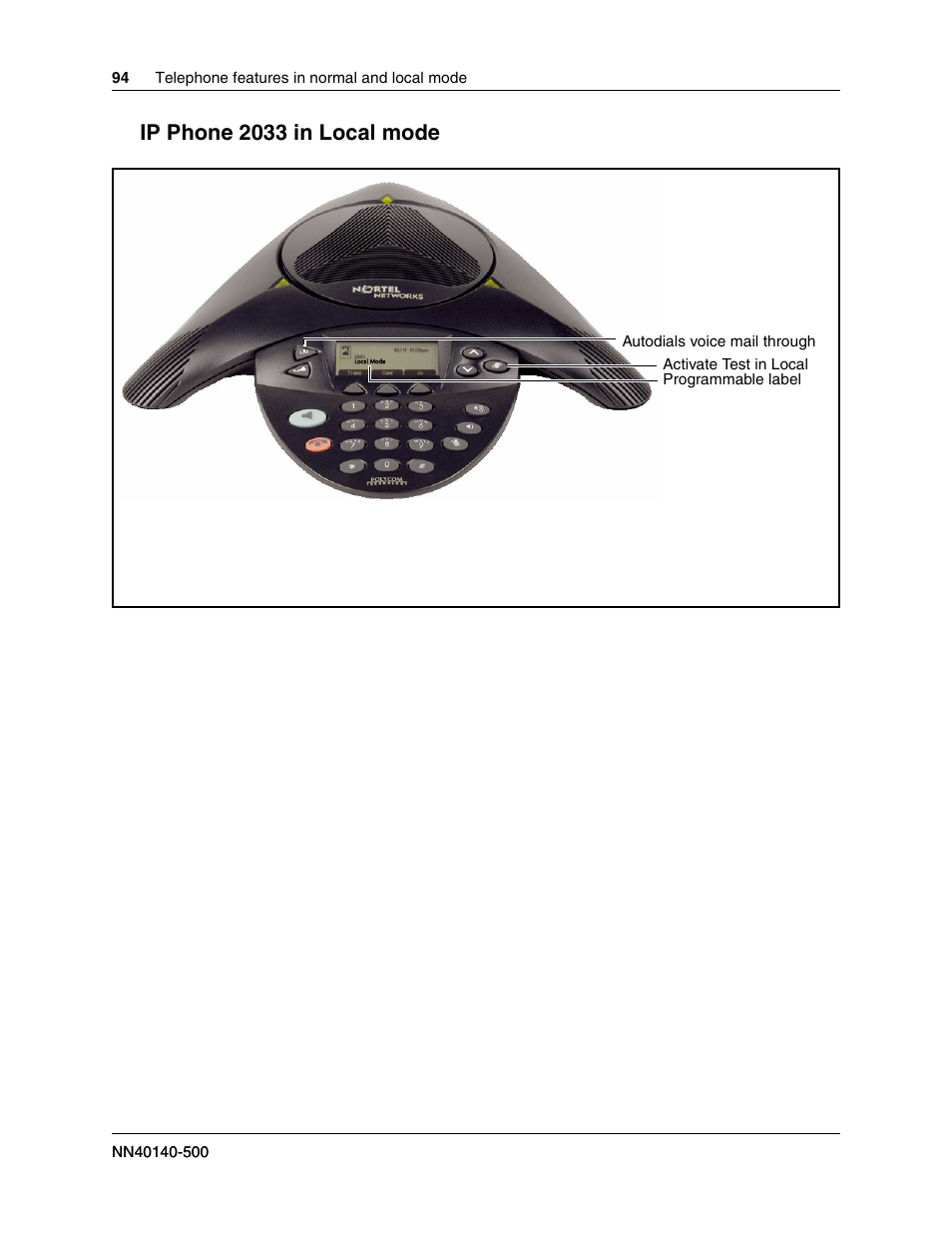 Ip phone 2033 in local mode | Nortel Networks SRG50 User Manual | Page 94 / 102