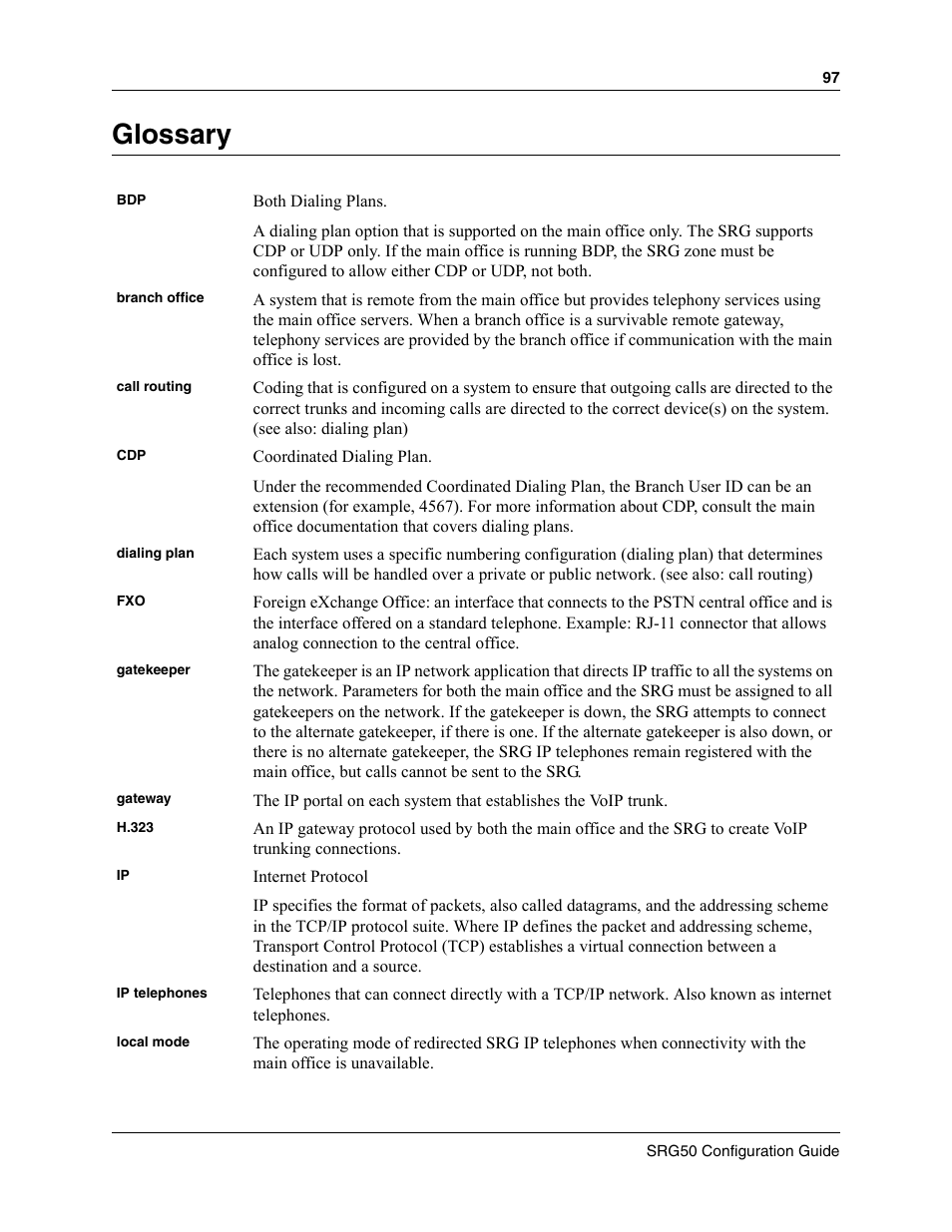 Glossary | Nortel Networks SRG50 User Manual | Page 97 / 102