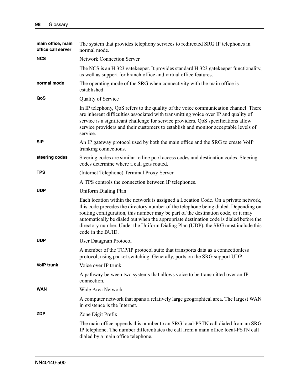 Nortel Networks SRG50 User Manual | Page 98 / 102