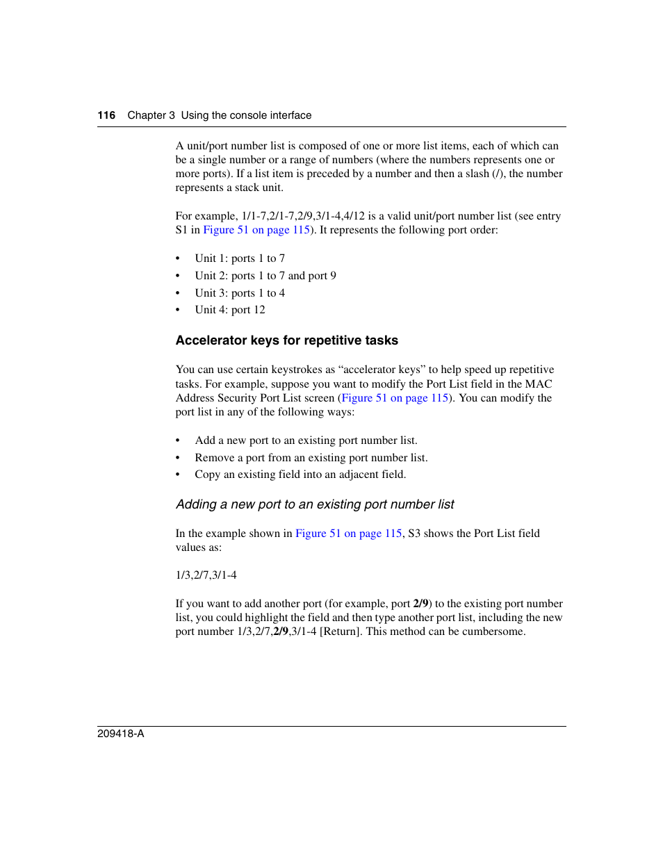 Accelerator keys for repetitive tasks, Adding a new port to an existing port number list | Nortel Networks 1000ASE-XD User Manual | Page 116 / 214