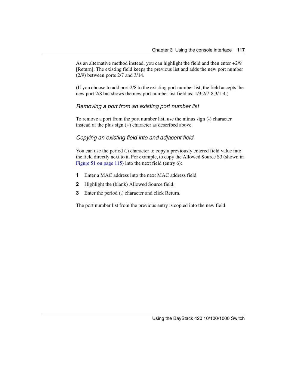 Removing a port from an existing port number list | Nortel Networks 1000ASE-XD User Manual | Page 117 / 214