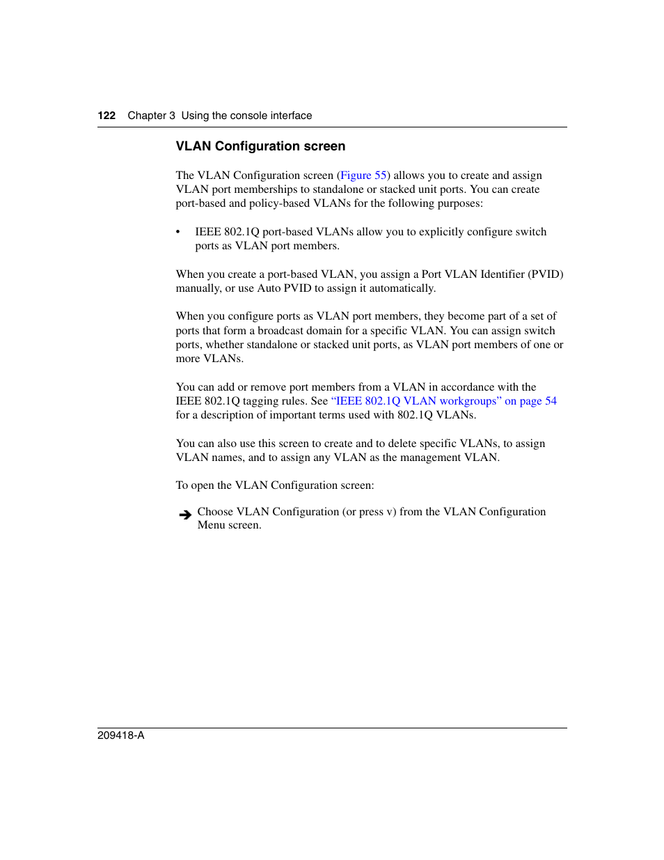 Vlan configuration screen, Vlan configuration screen” on | Nortel Networks 1000ASE-XD User Manual | Page 122 / 214