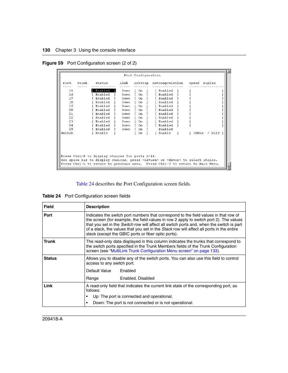 Figure 59, Port configuration screen (2 of 2), Table 24 | Port configuration screen fields | Nortel Networks 1000ASE-XD User Manual | Page 130 / 214