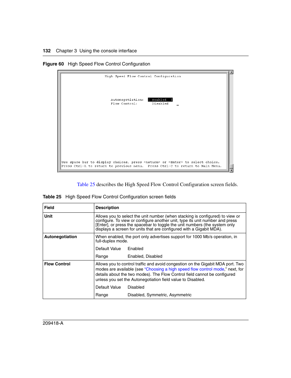 Figure 60, High speed flow control configuration, Table 25 | Nortel Networks 1000ASE-XD User Manual | Page 132 / 214