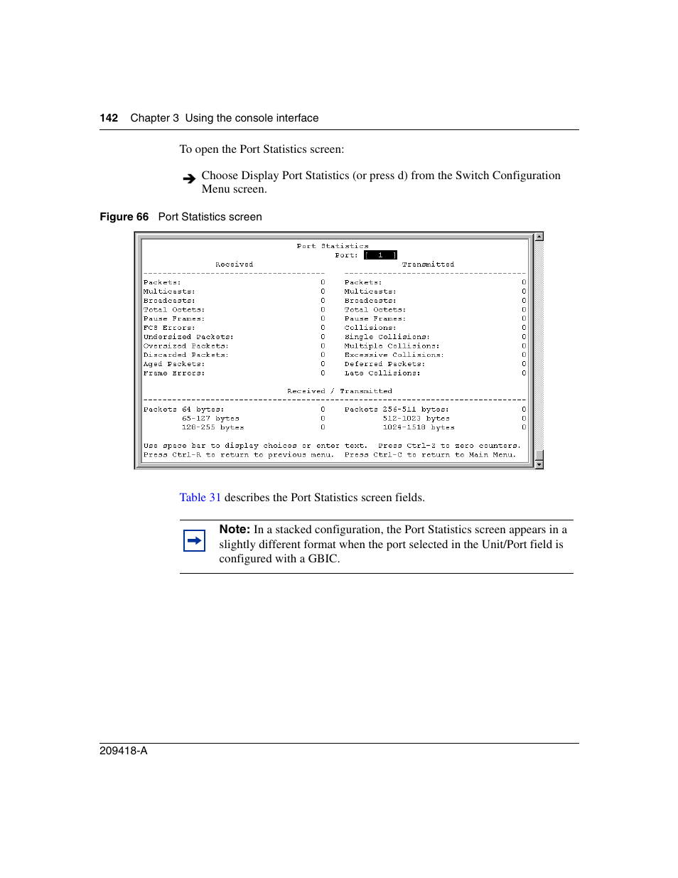 Figure 66, Port statistics screen | Nortel Networks 1000ASE-XD User Manual | Page 142 / 214