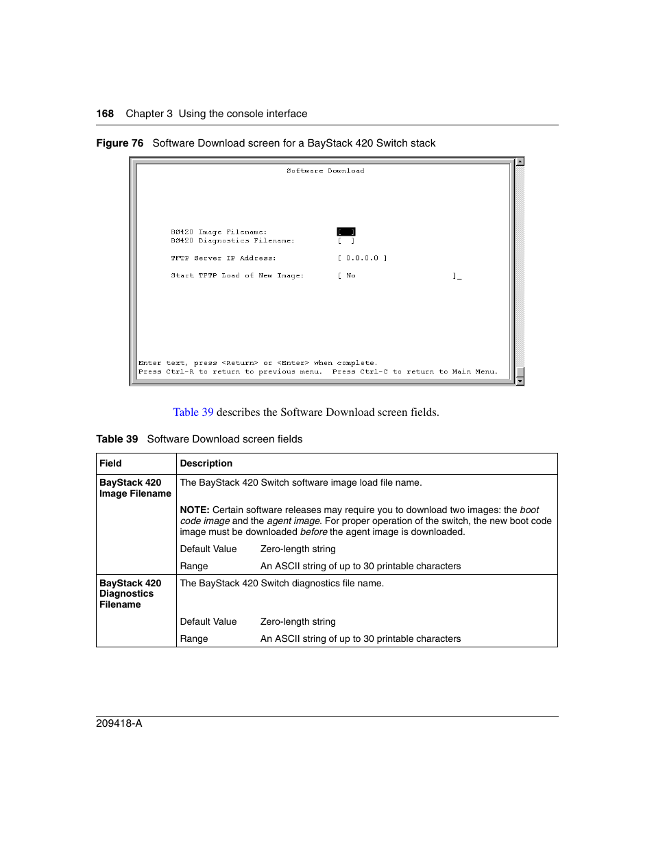 Figure 76, Table 39, Software download screen fields | Nortel Networks 1000ASE-XD User Manual | Page 168 / 214