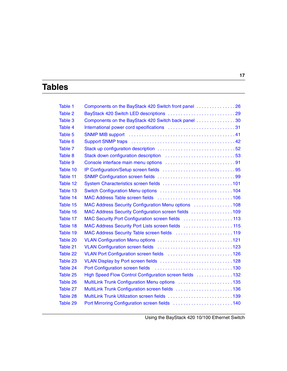 Tables | Nortel Networks 1000ASE-XD User Manual | Page 17 / 214