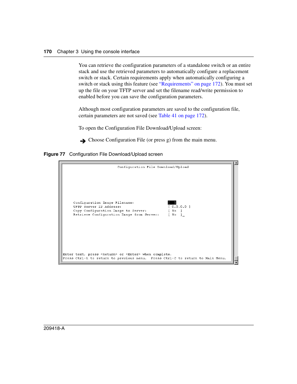 Figure 77, Configuration file download/upload screen | Nortel Networks 1000ASE-XD User Manual | Page 170 / 214
