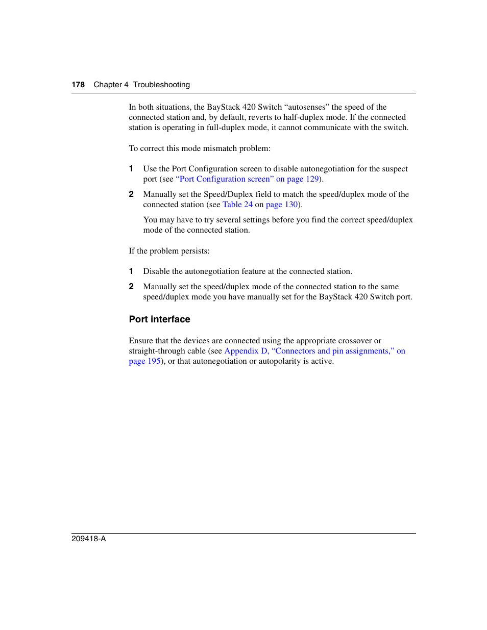 Port interface | Nortel Networks 1000ASE-XD User Manual | Page 178 / 214