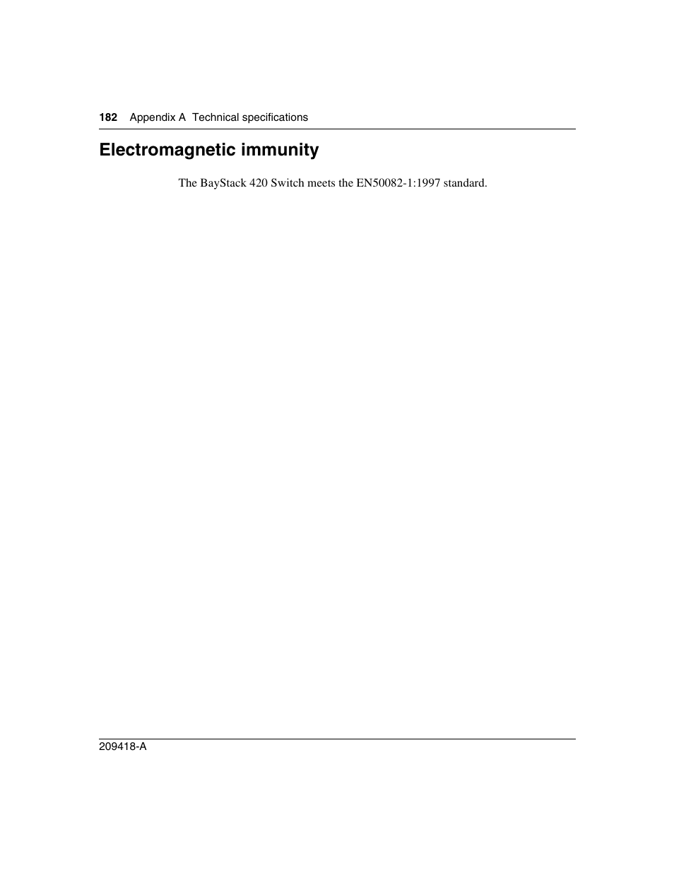Electromagnetic immunity | Nortel Networks 1000ASE-XD User Manual | Page 182 / 214