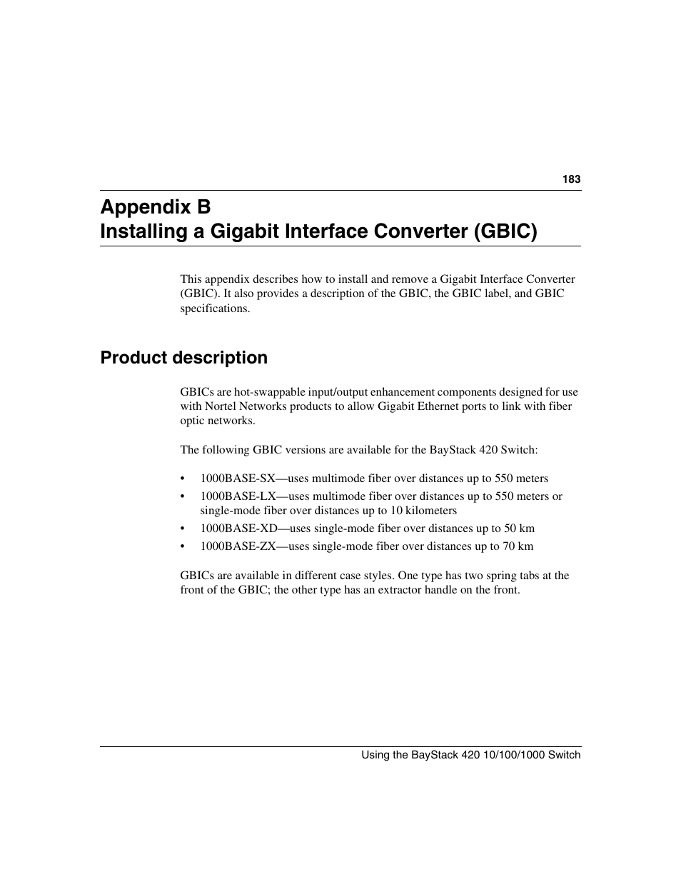 Product description | Nortel Networks 1000ASE-XD User Manual | Page 183 / 214