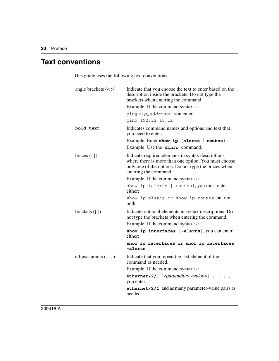 Text conventions | Nortel Networks 1000ASE-XD User Manual | Page 20 / 214