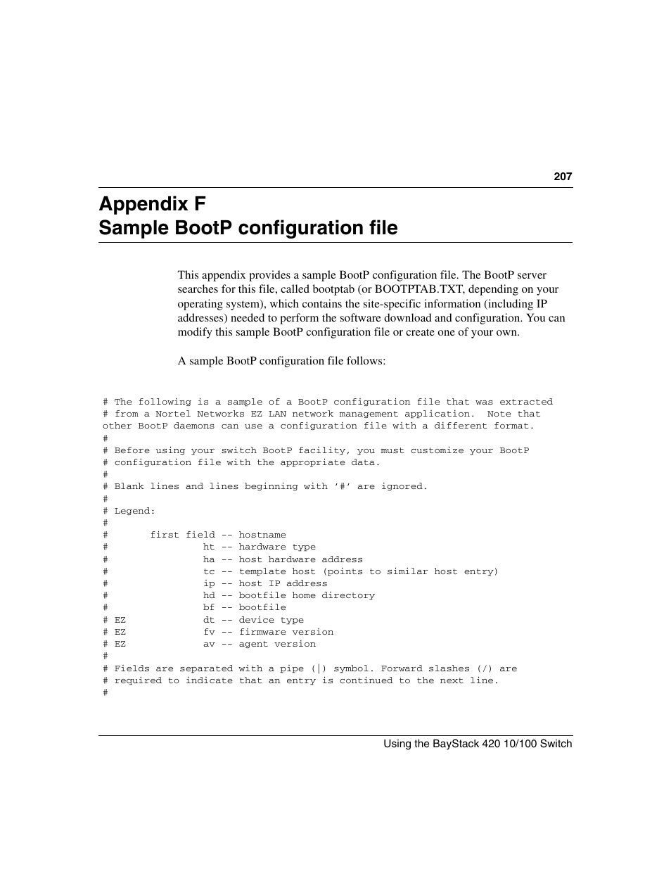 Appendix f sample bootp configuration file | Nortel Networks 1000ASE-XD User Manual | Page 207 / 214