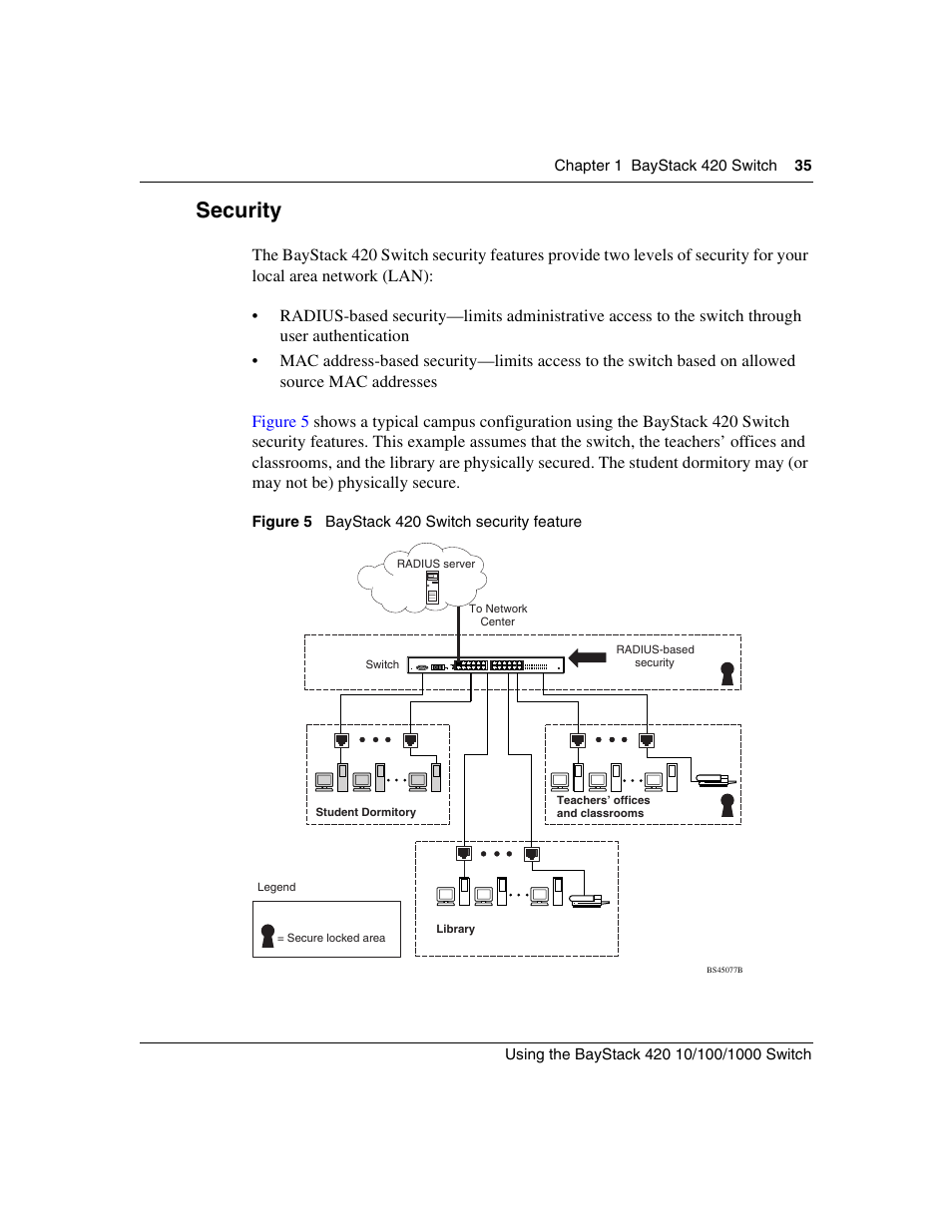 Security, Figure 5, Baystack 420 switch security feature | Nortel Networks 1000ASE-XD User Manual | Page 35 / 214