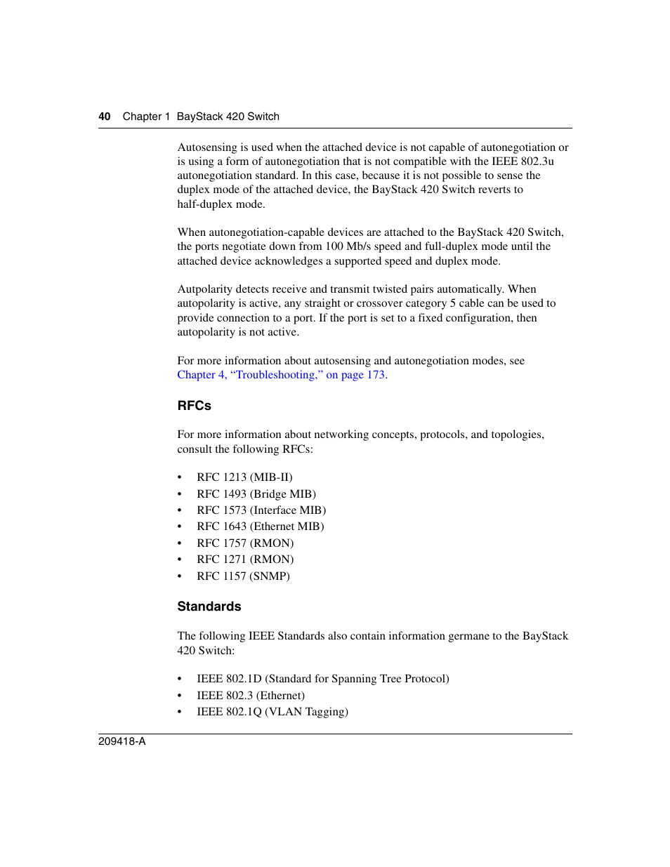 Rfcs, Standards | Nortel Networks 1000ASE-XD User Manual | Page 40 / 214