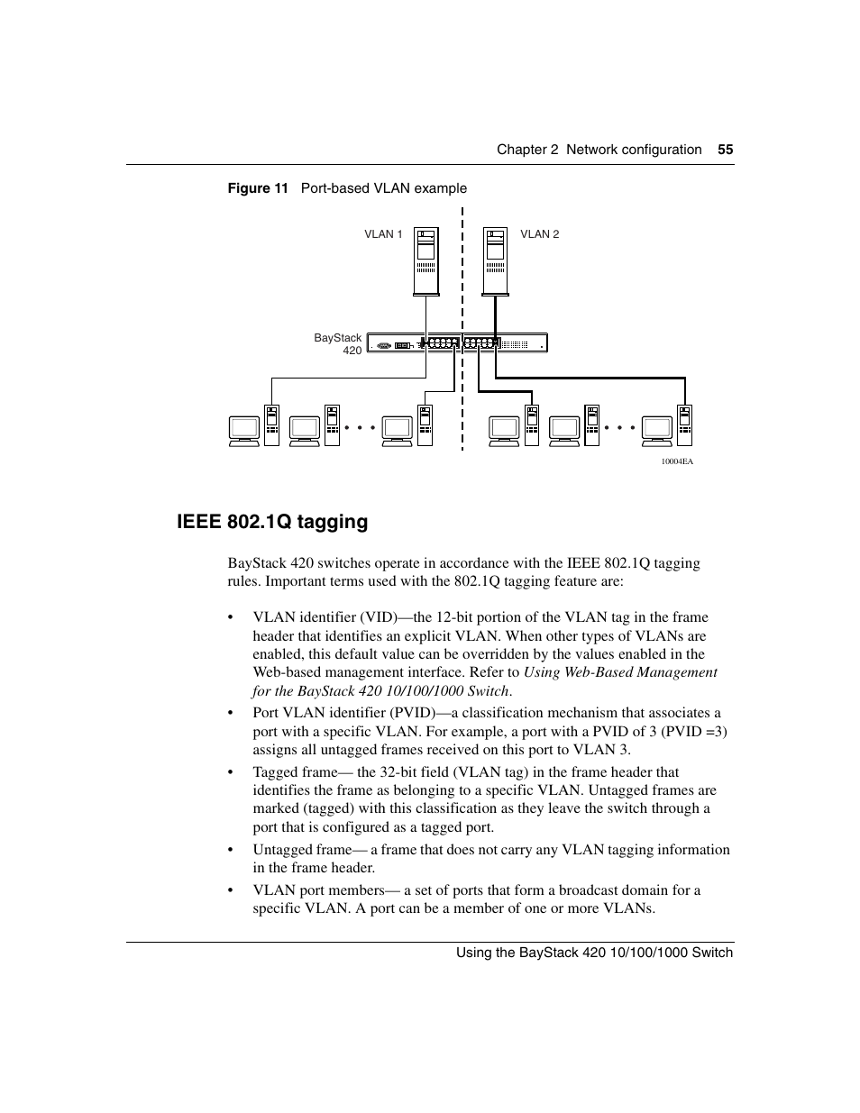 Ieee 802.1q tagging, Figure 11, Port-based vlan example | Nortel Networks 1000ASE-XD User Manual | Page 55 / 214