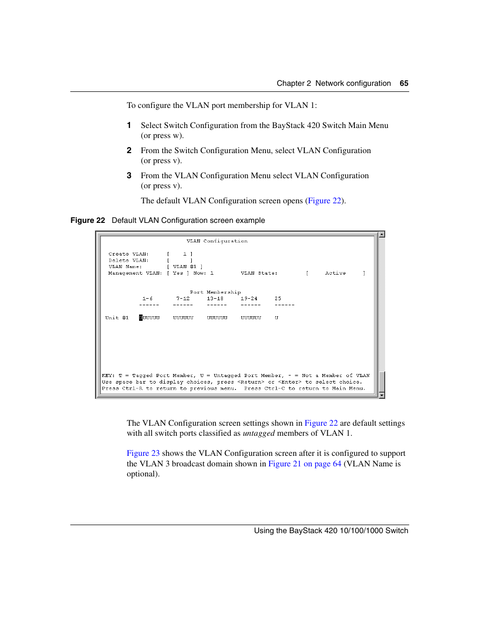 Figure 22, Default vlan configuration screen example | Nortel Networks 1000ASE-XD User Manual | Page 65 / 214