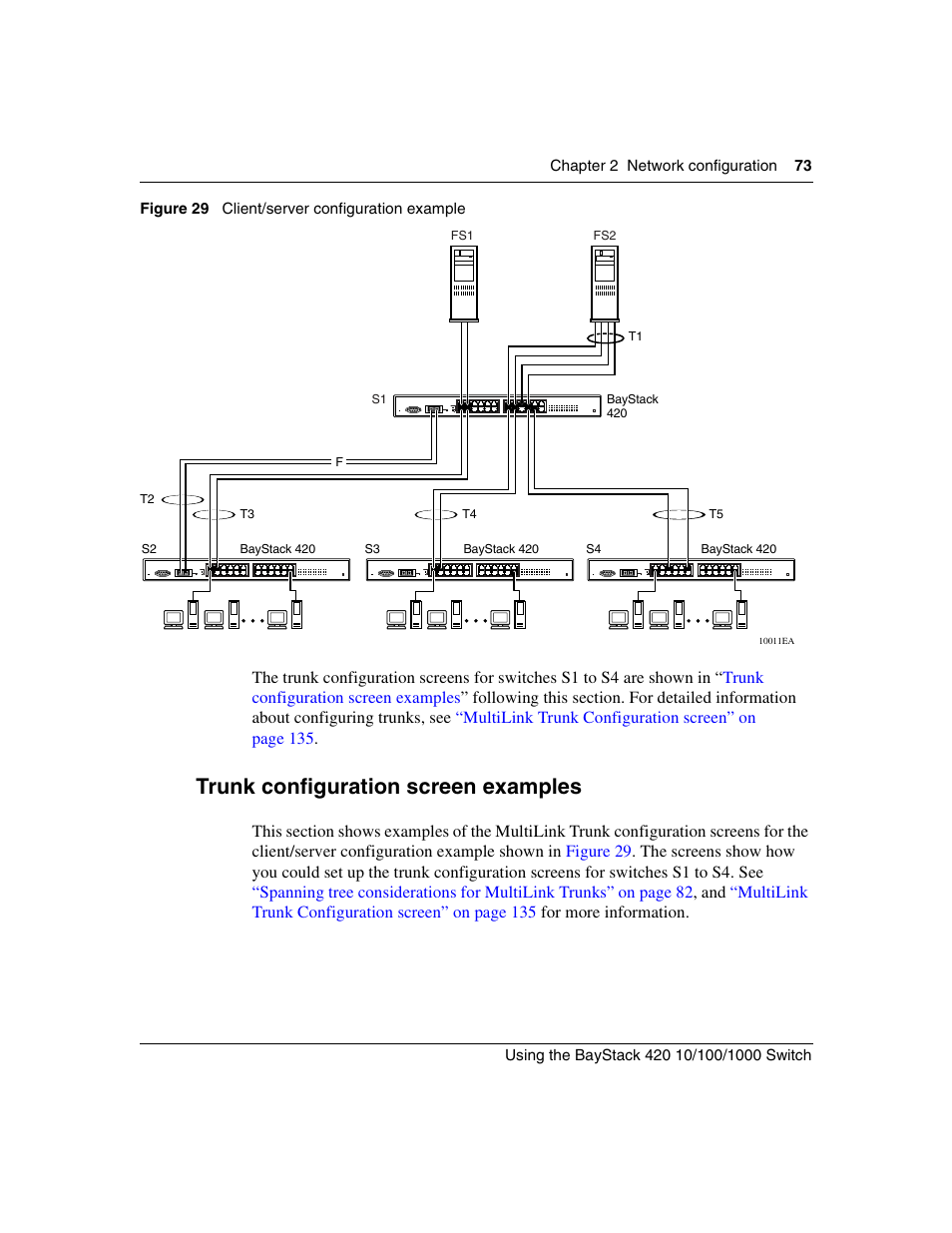 Trunk configuration screen examples, Figure 29, Client/server configuration example | Nortel Networks 1000ASE-XD User Manual | Page 73 / 214