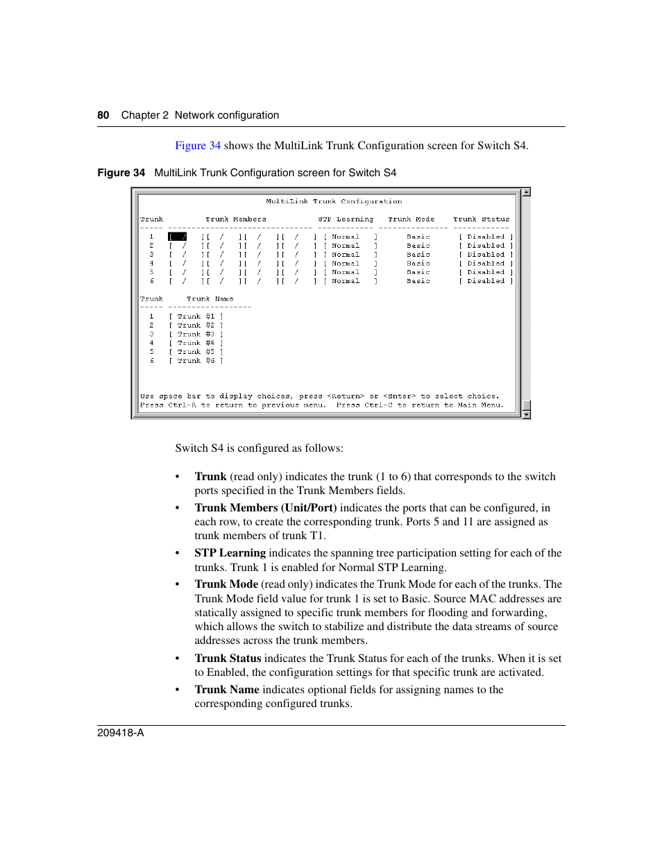 Figure 34, Multilink trunk configuration screen for switch s4 | Nortel Networks 1000ASE-XD User Manual | Page 80 / 214