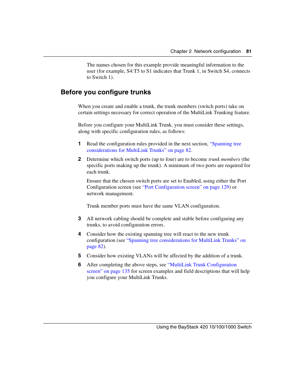Before you configure trunks | Nortel Networks 1000ASE-XD User Manual | Page 81 / 214