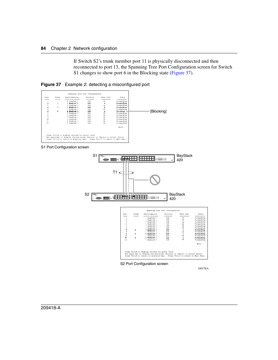 Figure 37, Example 2: detecting a misconfigured port | Nortel Networks 1000ASE-XD User Manual | Page 84 / 214