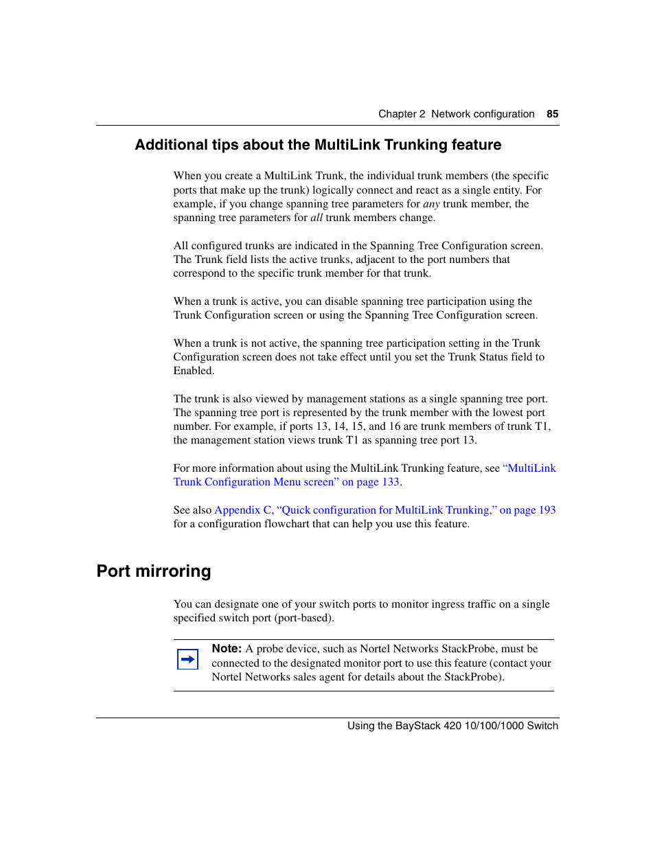 Port mirroring | Nortel Networks 1000ASE-XD User Manual | Page 85 / 214