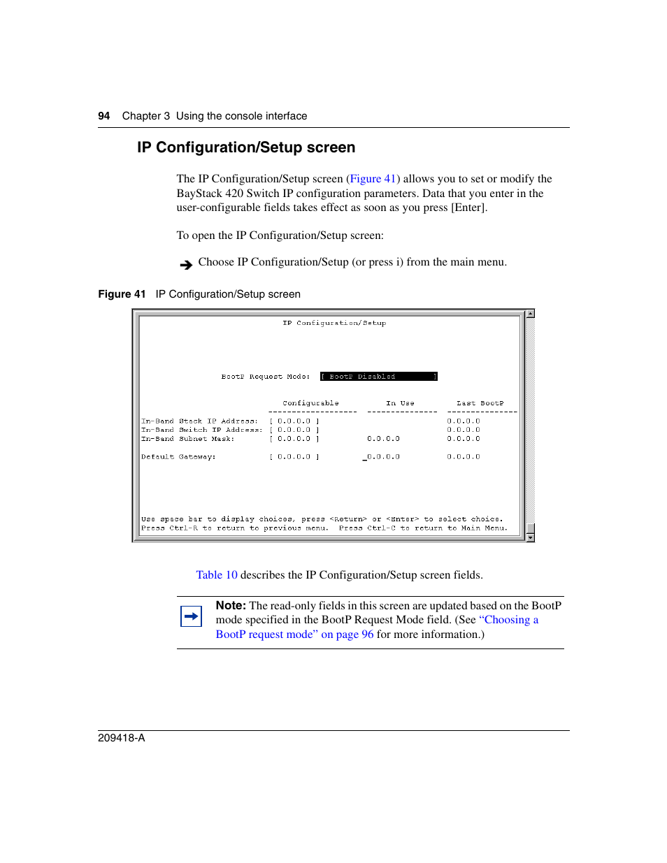 Ip configuration/setup screen, Figure 41 | Nortel Networks 1000ASE-XD User Manual | Page 94 / 214