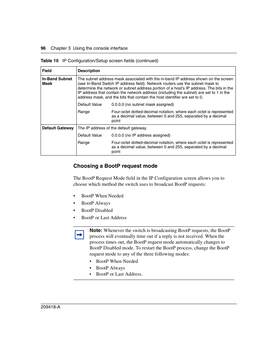 Choosing a bootp request mode, Choosing a | Nortel Networks 1000ASE-XD User Manual | Page 96 / 214