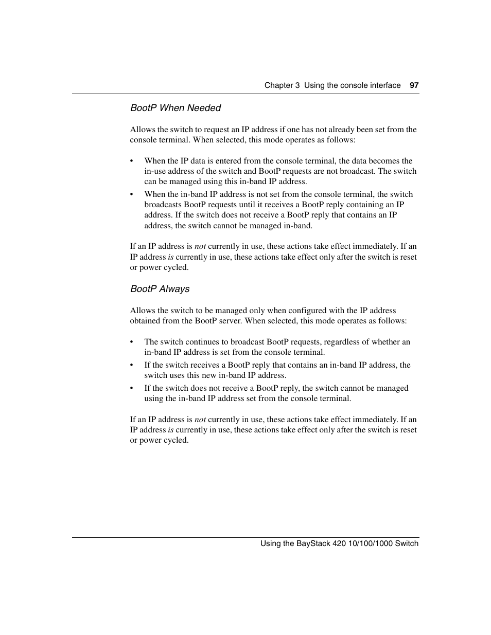 Bootp when needed, Bootp always | Nortel Networks 1000ASE-XD User Manual | Page 97 / 214